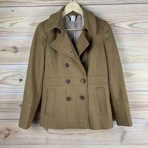 J Crew Pea Coat Women 4 Double Breasted Wool Blend Classic Preppy Quiet Lux